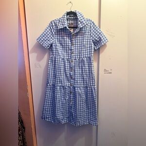 Blue Gingham Button-Front Mini Dress